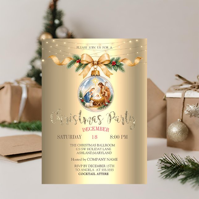 Invitation Boule de Noël Nativité Arc Doré (Créateur téléchargé)