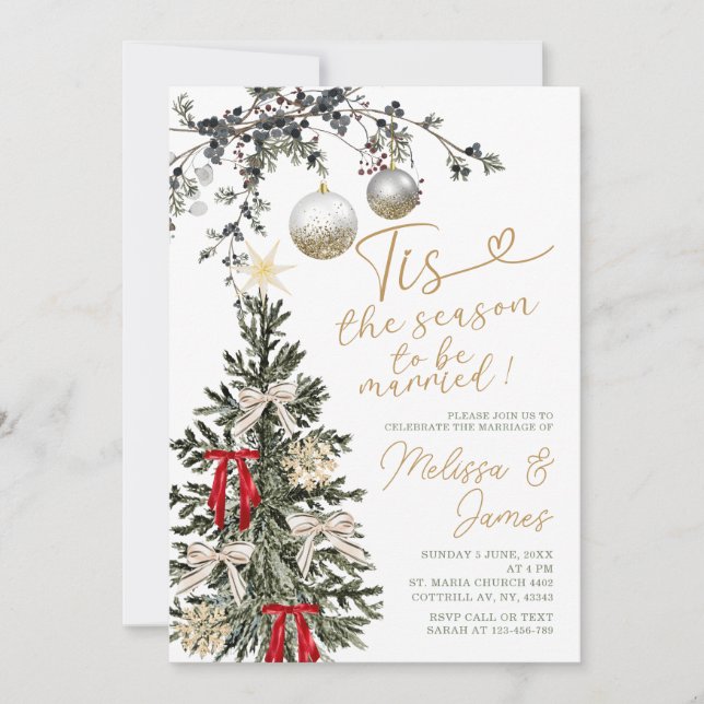 Invitation Boule de Noël pour mariage de la saison à marier (Devant)