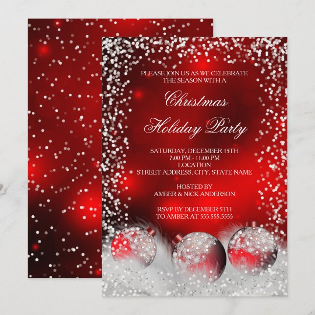 Invitation Boule de Noël Rouge Blanc Fête de Fêtes de Fin d'A (Devant / Derrière)