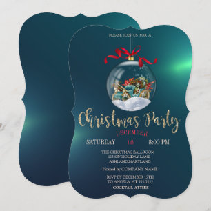 Invitation Boule de Noël,Voiture Rétro, Société de Noël Verte
