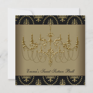 Invitation Boule de Sweet sixteen de lustre en or noir