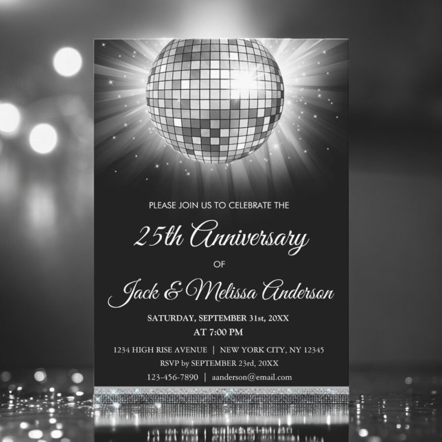 Invitation Boule disco argentée pour fête d'anniversaire de m (Créateur téléchargé)