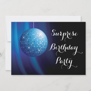 Invitation Boule disco bleue surprise d'anniversaire glamour