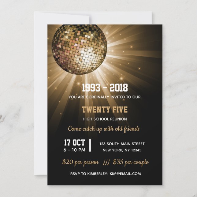 Invitation Boule disco dorée (Devant)