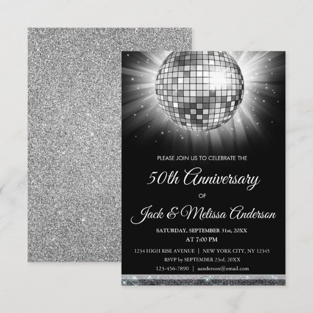 Invitation Boule Disco du 50e anniversaire d'argent (Devant / Derrière)