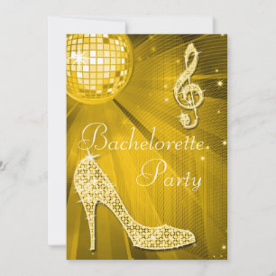 Invitation Boule Disco et talons d'étincelle Bachelorette Or