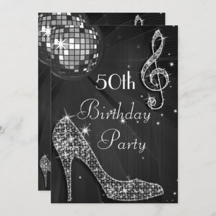 Invitation Boule Disco et talons Noir 50e anniversaire