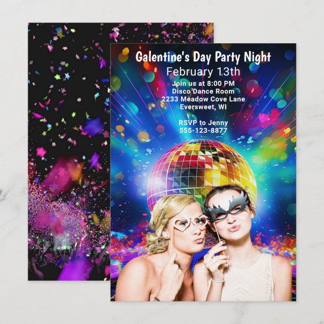 Invitation Boule Disco Fête des Galentines Soirée Filles (Devant / Derrière)