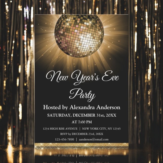 Invitation Boule Disco Gold du Nouvel An 2024 (Créateur téléchargé)