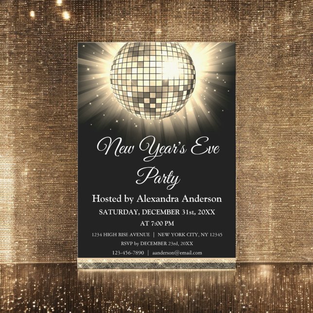 Invitation Boule Disco Gold du Nouvel An 2024 (Créateur téléchargé)