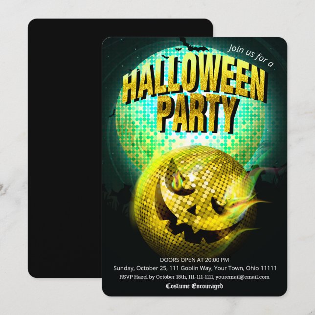 Invitation Boule Disco Jack O Lantern Soirée Halloween Adulte (Devant / Derrière)