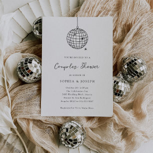 Invitation Boule Disco Minimale Couples Noir et Blanc Douche
