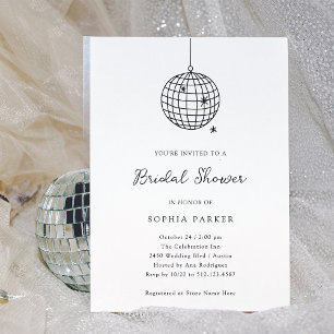 Invitation Boule Disco Minimale   Fête des mariées noire et b