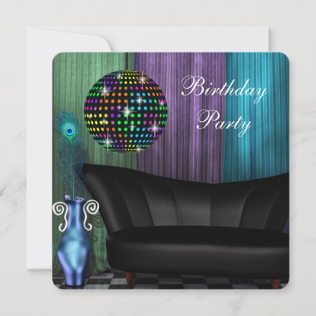 Invitation Boule disco miroir paon violet Fête d'anniversaire (Devant)