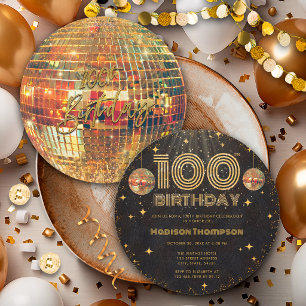 Invitation Boule disco Or Noir Anniversaire Doré 100e Fête 