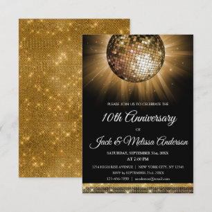 Invitation Boule disco or pour fête d'anniversaire de mariage