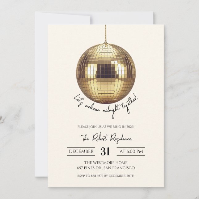 Invitation Boule disco Party Nouvel An  (Devant)