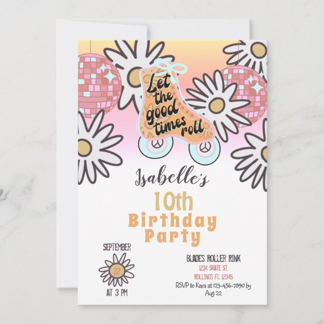 Invitation Boule Disco Patinage Roulage Anniversaire Fête Inv (Devant)
