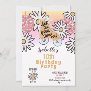 Invitation Boule Disco Patinage Roulage Anniversaire Fête Inv