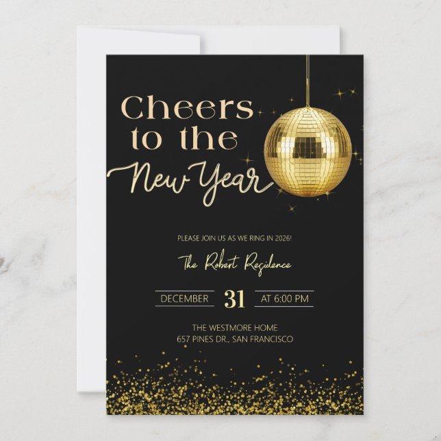 Invitation Boule disco pour le réveillon du Nouvel An  (Devant)