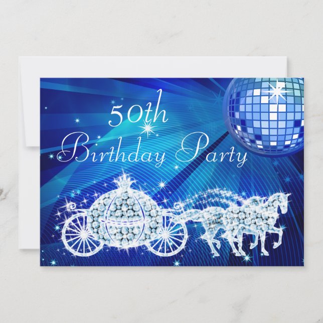 Invitation Boule Disco, Princess Coach & Chevaux 50e Annivers (Devant)