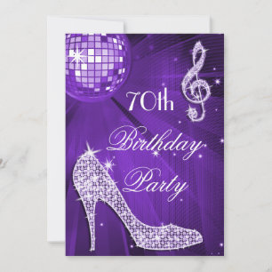 Invitation Boule Disco Purple Heels 70e anniversaire