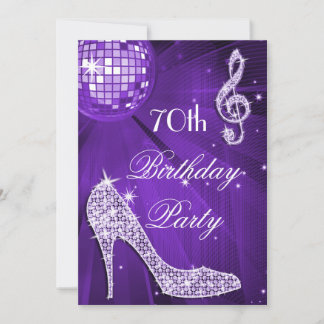 Invitation Boule Disco Purple Heels 70e anniversaire