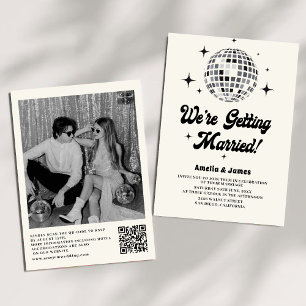 Invitation Boule Disco Rétro Mariage Code QR Noir Blanc