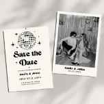 Invitation Boule Disco Retro noir blanc Enregistrer le Mariag<br><div class="desc">rétro les années 70 super Enregistrer la date invitation,  rétro mariage inviter avec Rsvp et Détails dans le dos,  noir et blanc Enregistrer la date Invitation,  disco ball Mariage,  disco bal mariage invite.</div>