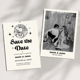 Invitation Boule Disco Retro noir blanc Enregistrer le Mariag