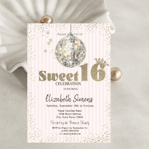 Invitation Boule Disco Rétro Rayée Sweet 16
