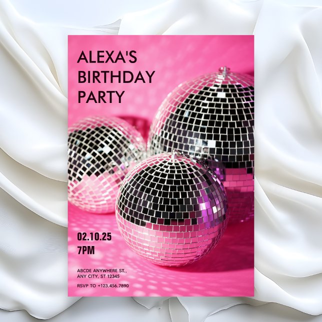 Invitation Boule disco rose pour fête d'anniversaire (Créateur téléchargé)