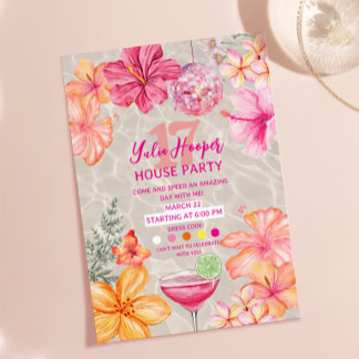 Invitation Boule Disco Rose Tropicale pour Anniversaire au Bo