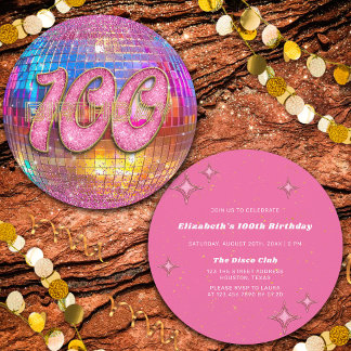 Invitation Boule disco Strass Rose Or Fête des 100 ans