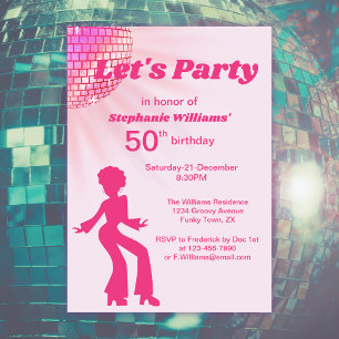 Invitation Boule Disco super Pink Purple Womans 50e anniversa