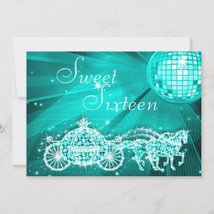 Invitation Boule Disco turquoise, Princesse Coach & Chevaux S
