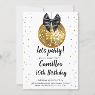 Invitation Boule Gold Disco anniversaire de l'arc noir