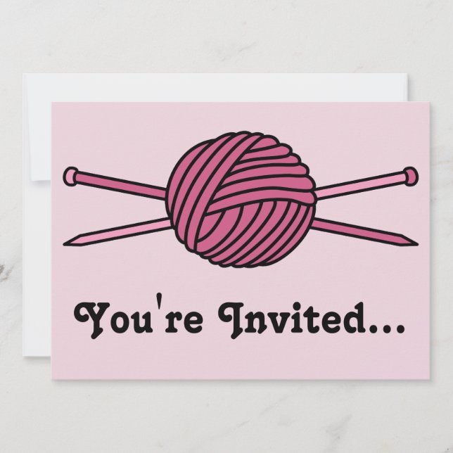 Invitation Boule rose de fils et d'aiguilles de Tricot (Devant)