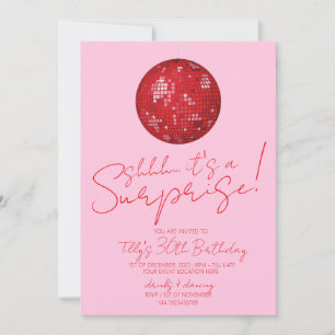 Invitation Boule rouge rose disco surprise fête d'anniversair