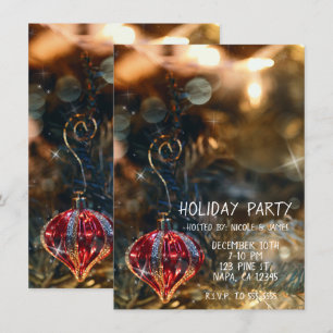 Invitation Boule Rouge Sapin de Noël Lumières de Fête Party