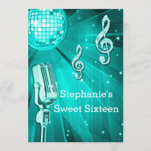 Invitation Boule turquoise de disco et rétro sweet sixteen de