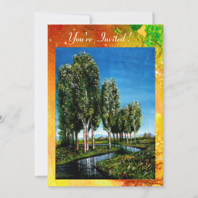 Invitation BOULEAUX EN TOSCANE,vert brun jaune scintille (Devant)