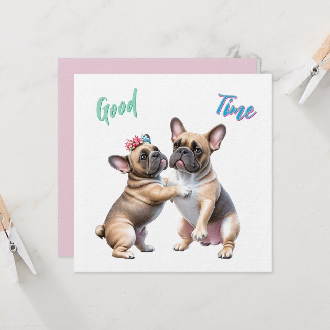 Invitation Bouledogue français amoureux Saint-Valentin (Devant/Arrière en situation)