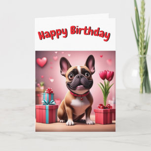 Invitation Bouledogue français avec des fleurs Anniversaire