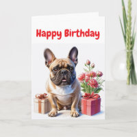 Bouledogue français avec des fleurs Birthday Bulld