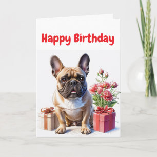 Invitation Bouledogue français avec des fleurs Birthday Bulld
