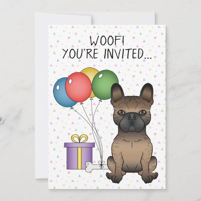 Invitation Bouledogue Français Bringé Anniversaire Chien de D (Devant)