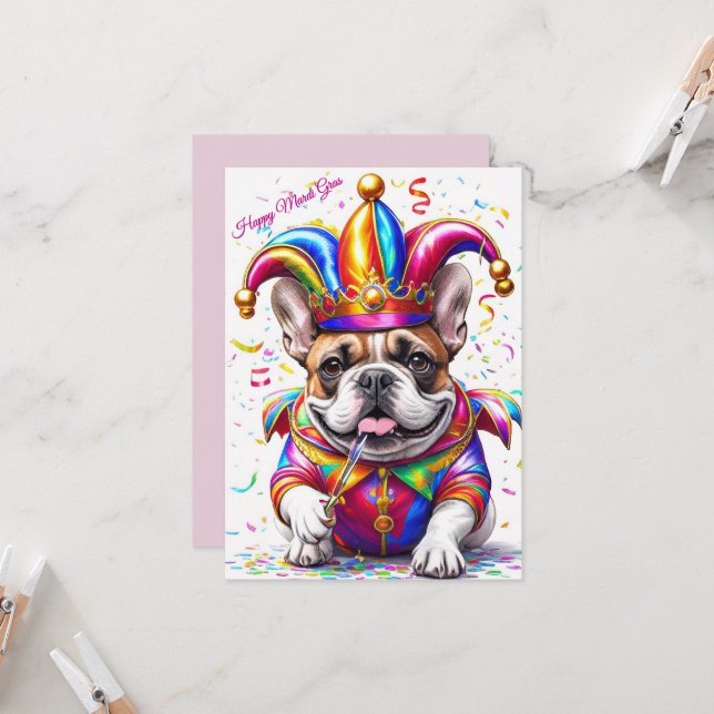 Invitation Bouledogue français Carnaval French Bulldog (Devant/Arrière en situation)