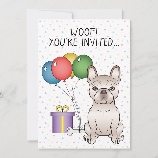 Invitation Bouledogue français crème Anniversaire de chien de (Devant)