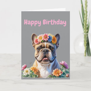 Invitation Bouledogue français Fleurs Anniversaire Bouledogue